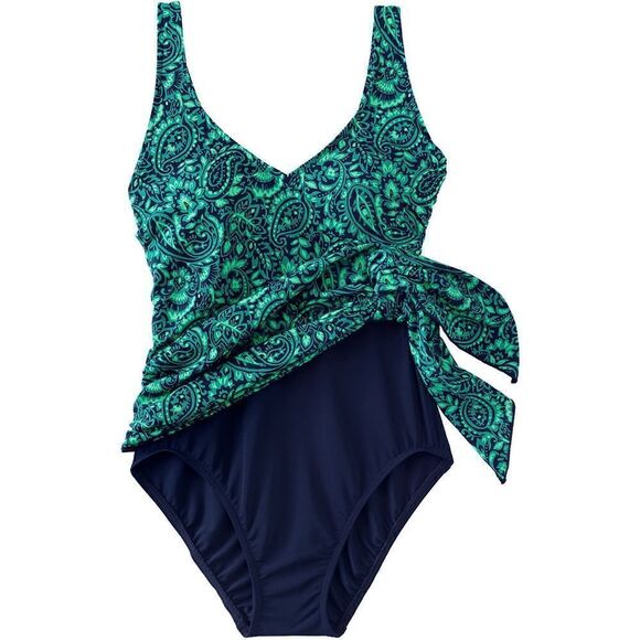 Land's End Plus 1 piece low leg swimsuit slendersuit fauxkini havana floral 14 - Picture 12 of 15